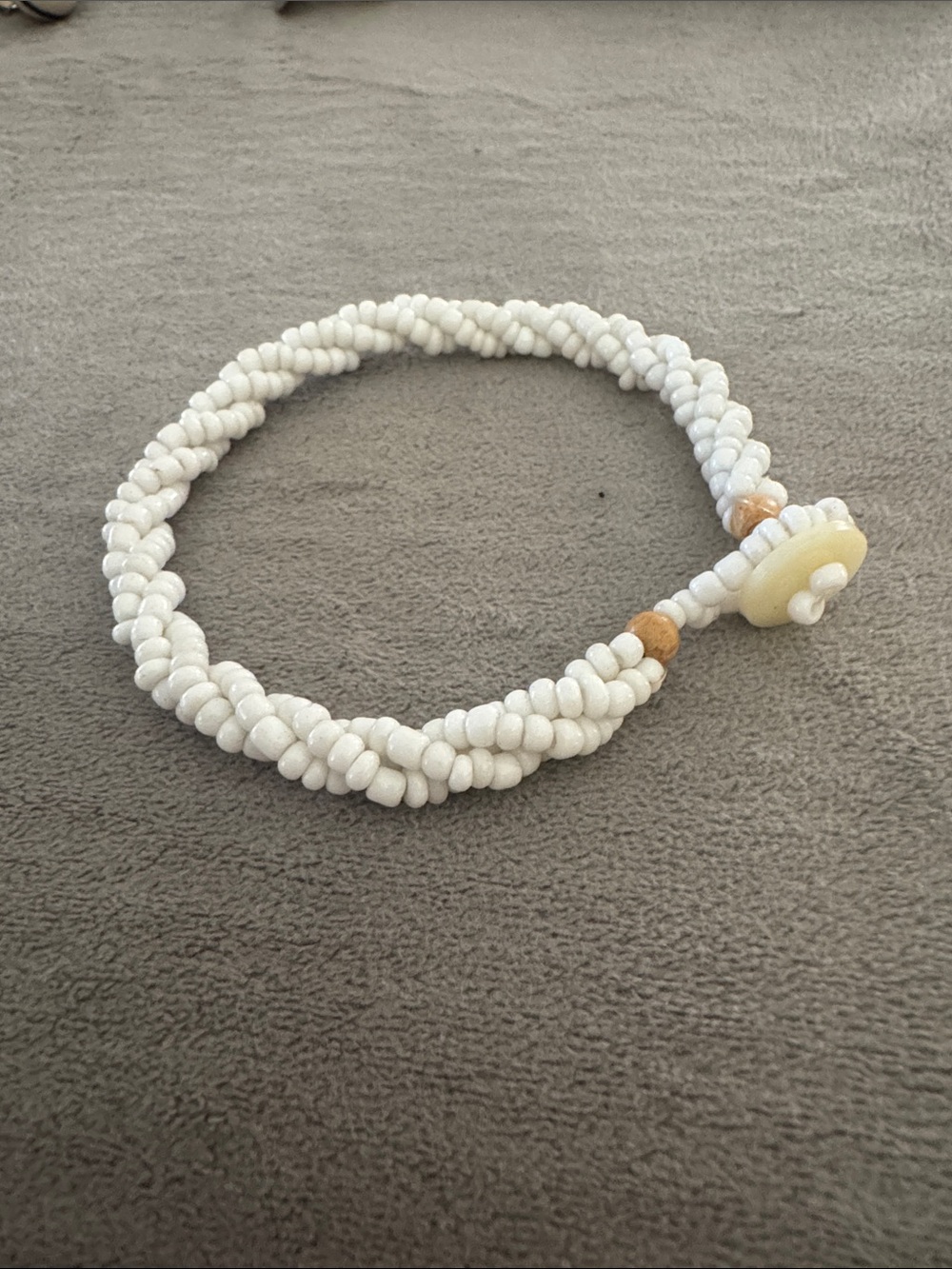 Handmade White Beaded Rope Bracelet with Cream Button Closure